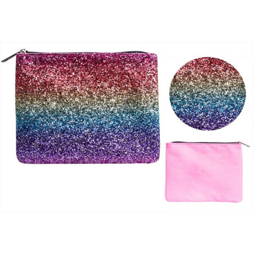 Picture of GLAMOUR ESSENTIALS RAINBOW GLITTER MAKE UP PURSE 20X16CM